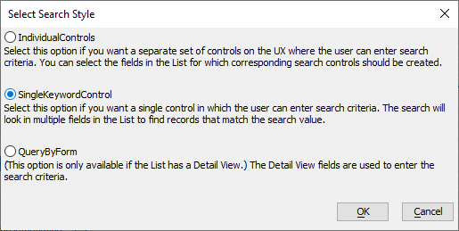 The Select Search Style dialog.